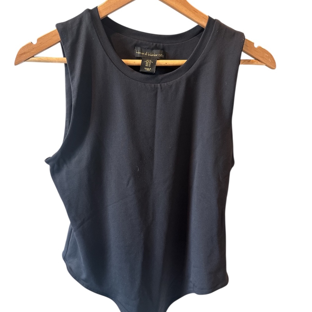 House Of Harlow 1960 Bodysuit‎ Women's Extra Large Black Sleeveless Crew Snap